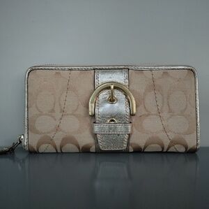 Coach Metallic Silver and Tan Wallet